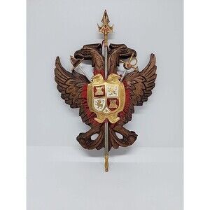 Vintage Toledo Spain Wooden Wall Plaque Coat Of Arms With Swords And Shield